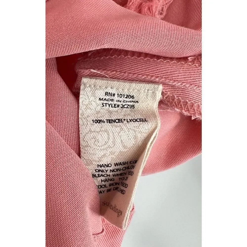 Soft Surroundings Shirt Jacket Size Medium Button Coral Pockets Raw Hem